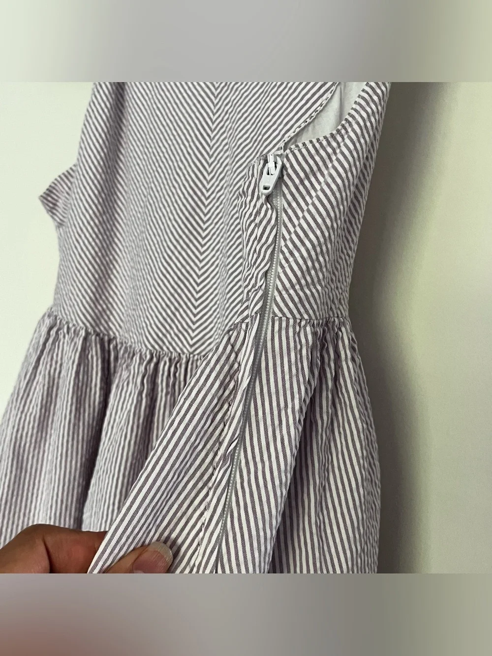 Hope and Henry Striped Tie-Shoulder Kids Dress Lavender White Organic‎ Cotton 10